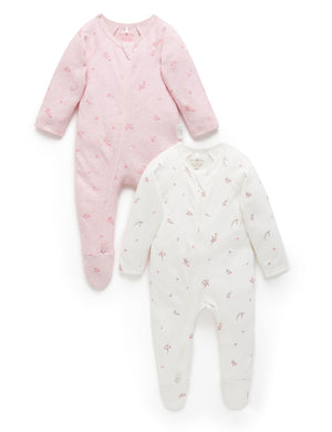 Purebaby 2 Pack Zip Growsuit in Pale Pink Blossom Pack - official product photo 1