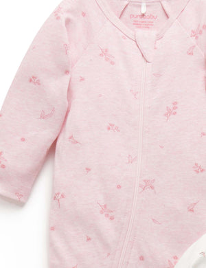 Purebaby 2 Pack Zip Growsuit in Pale Pink Blossom Pack - official product photo 3