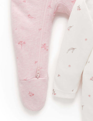 Purebaby 2 Pack Zip Growsuit in Pale Pink Blossom Pack - official product photo 4
