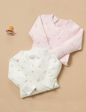Purebaby 2 Pack Zip Growsuit - Pale Pink Blossom