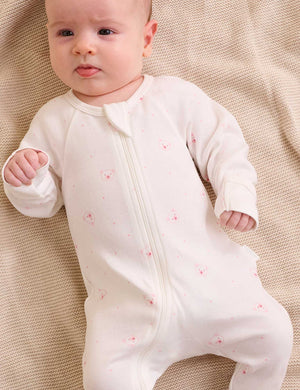 Purebaby 2 Pack Zip Growsuit in Pale Pink Bear Pack - official product photo 2