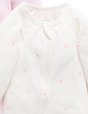 Purebaby 2 Pack Zip Growsuit in Pale Pink Bear Pack - official product photo 4