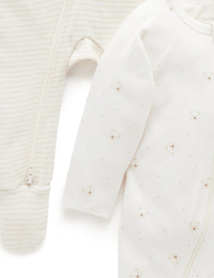 Purebaby 2 Pack Zip Growsuit - Vanilla Bear