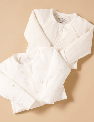 Purebaby 2 Pack Zip Growsuit - Vanilla Bear