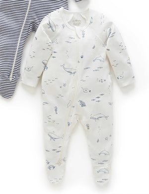 Purebaby 2 Pack Zip Growsuit in Vanilla Nautical Pack - official product photo 3