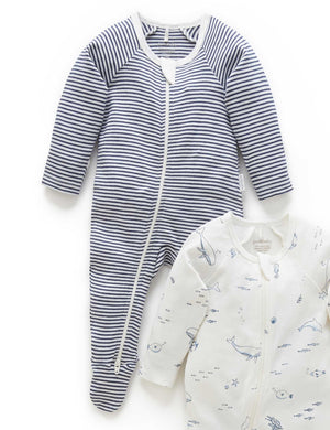 Purebaby 2 Pack Zip Growsuit in Vanilla Nautical Pack - official product photo 4