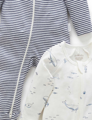 Purebaby 2 Pack Zip Growsuit in Vanilla Nautical Pack - official product photo 5