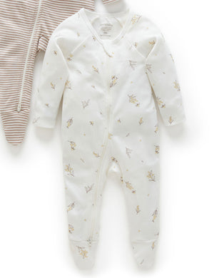 Purebaby 2 Pack Zip Growsuit in Vanilla Wattle Bee Pack - official product photo 3