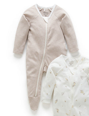 Purebaby 2 Pack Zip Growsuit in Vanilla Wattle Bee Pack - official product photo 4