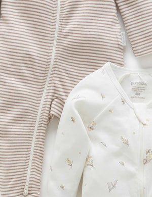 Purebaby 2 Pack Zip Growsuit in Vanilla Wattle Bee Pack - official product photo 5