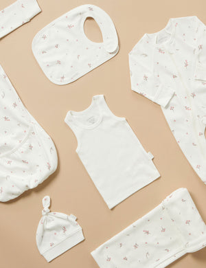 Purebaby Newborn Hospital Pack - Vanilla Blossom, flat lay