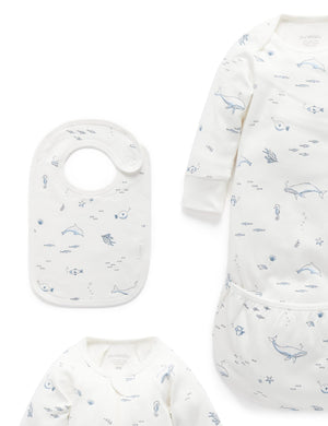 Purebaby Newborn Hospital Pack - Vanilla Nautical, print detail