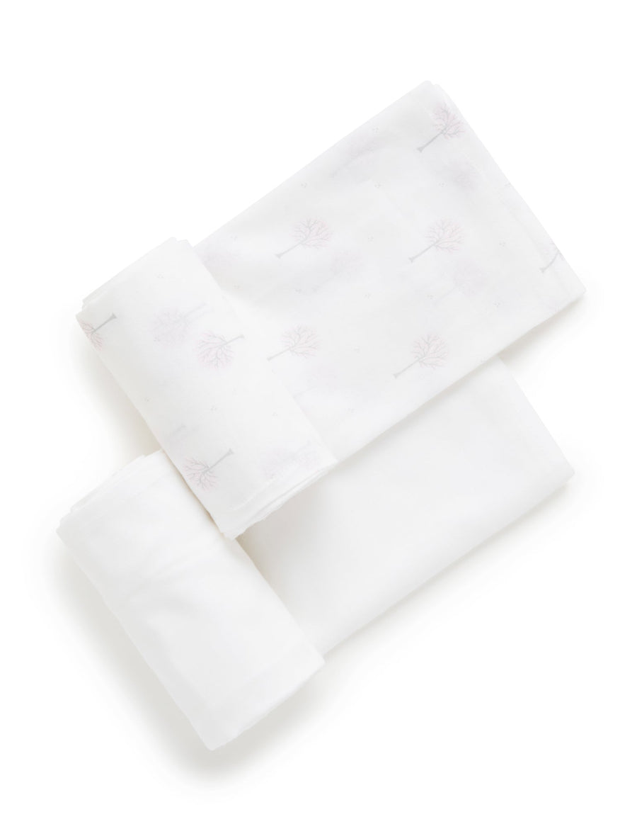 Purebaby 2 Pack Muslin Wrap - Pale Pink Tree