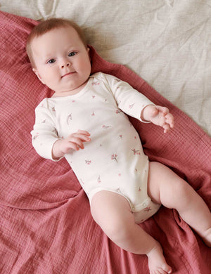 Purebaby Easy Neck Long Sleeve Bodysuit 2 Pack - Pale Pink Blossom