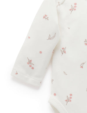 Purebaby Easy Neck Long Sleeve Bodysuit 2 Pack - Pale Pink Blossom