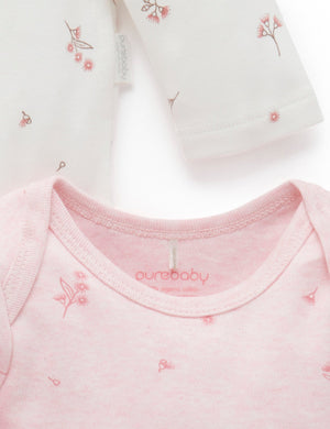 Purebaby Easy Neck Long Sleeve Bodysuit 2 Pack - Pale Pink Blossom