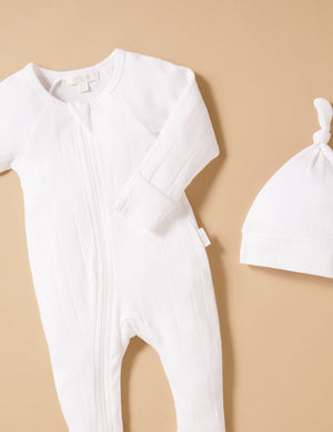 Purebaby Pointelle Growsuit and Hat Pack in White - official product photo 2