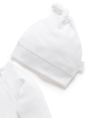 Purebaby Pointelle Growsuit and Hat Pack in White - official product photo 3