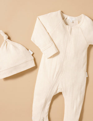 Purebaby Pointelle Growsuit and Hat Pack in Wheat Melange - official product photo 2