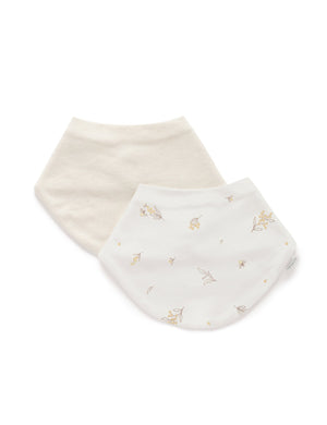 Purebaby Wattle Bee 2 Pack Dribble Bib in vanilla
