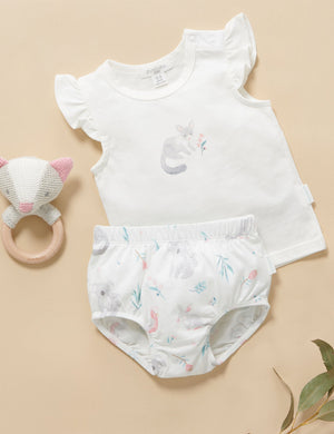 Purebaby Possum Friends 3 Piece Gift Pack, flat lay