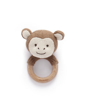 Purebaby Knitted Monkey Rattle - Coconut