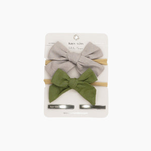 Kays+Kins Linen Bow Set in the Pine and Slate duo
