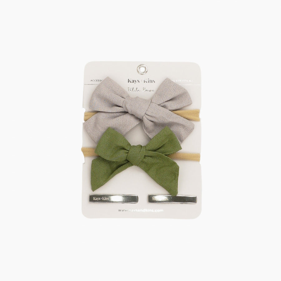 Kays+Kins Linen Bow Set in the Pine and Slate duo