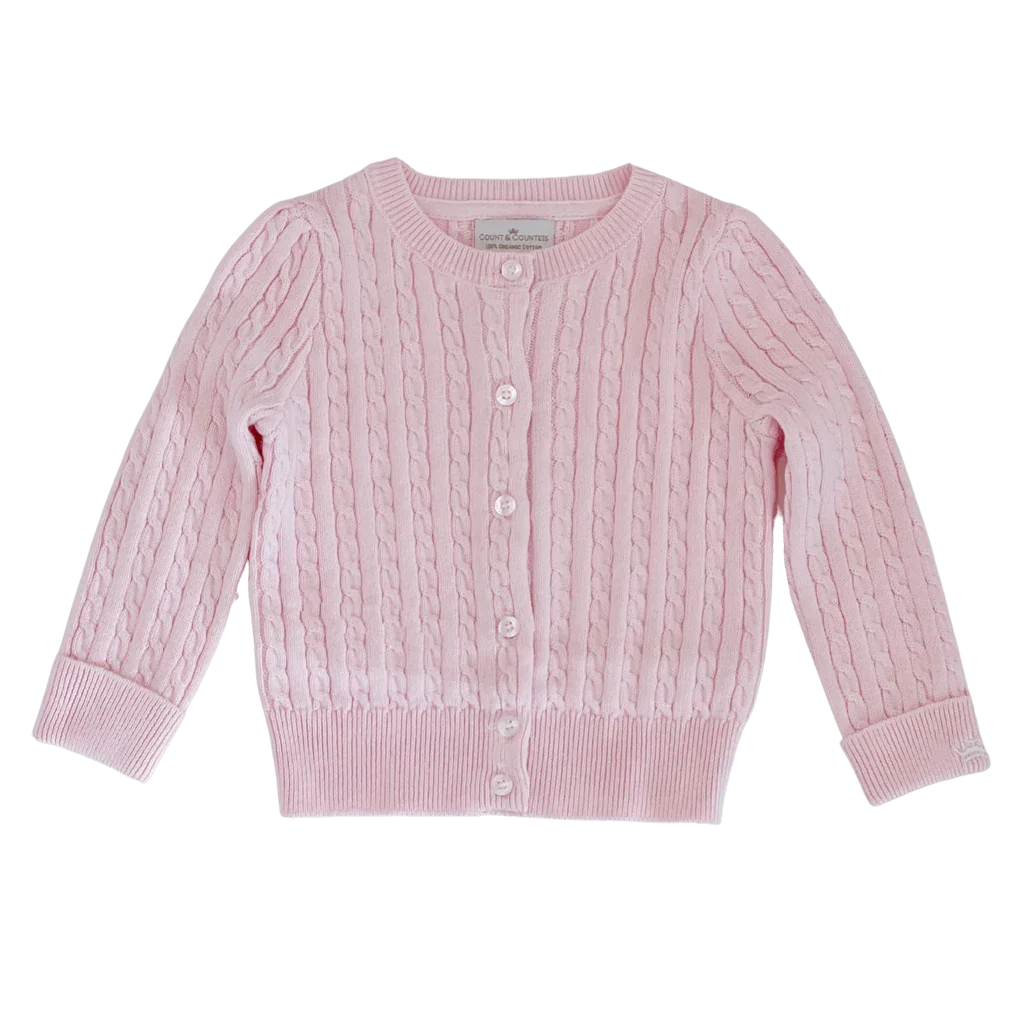 Count & Countess Organic Cotton Cable-Knit Baby Cardigan - Pink