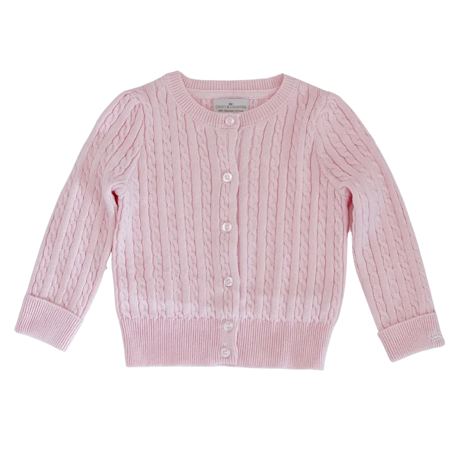Count & Countess Organic Cotton Cable-Knit Baby Cardigan - Pink