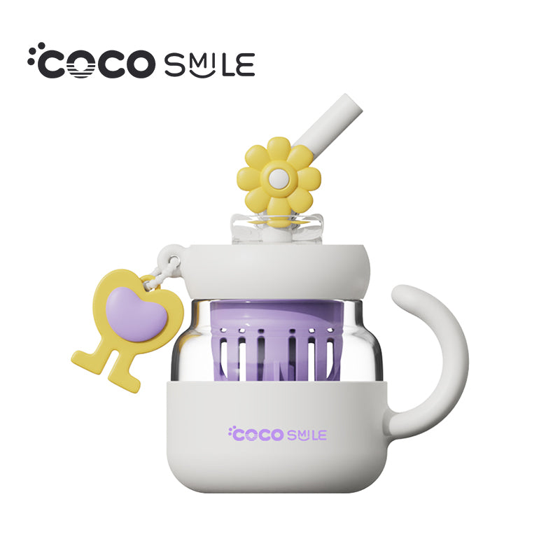 COCO SMILE Flower Rotating Desktop Glass Mug 800ml in White