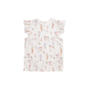 KAYS + KINS Ruffled Sleeves Top World Wanderlust 18-24M