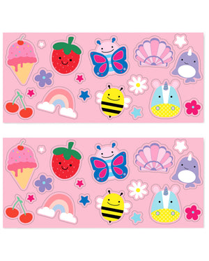 The two included sticker sheets for the pink Skip Hop canteen bottle