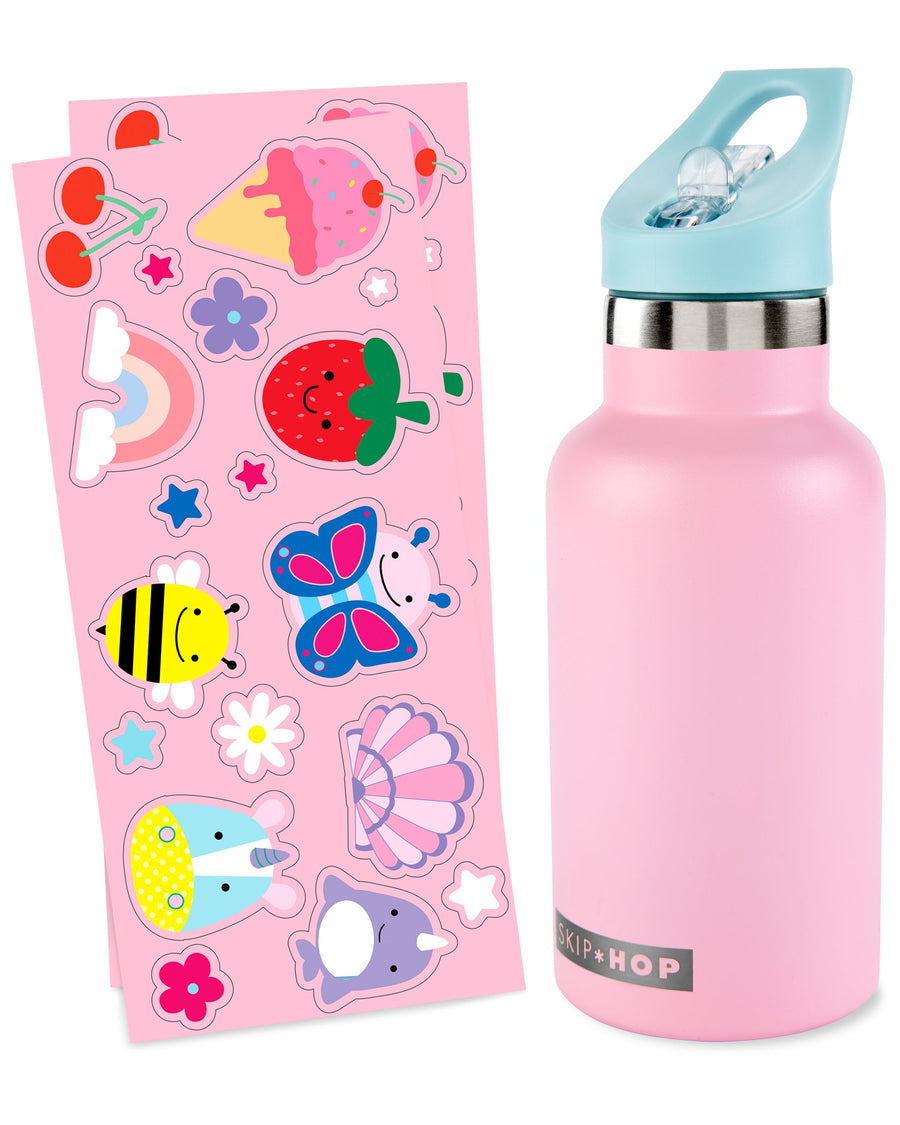 Skip Hop Stainless Steel Canteen Bottle in Pink with sticker sheets