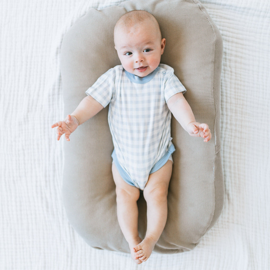 KAYS + KINS Short Sleeve Bodysuit - Gingham Blue