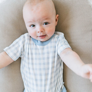KAYS + KINS Short Sleeve Bodysuit - Gingham Blue