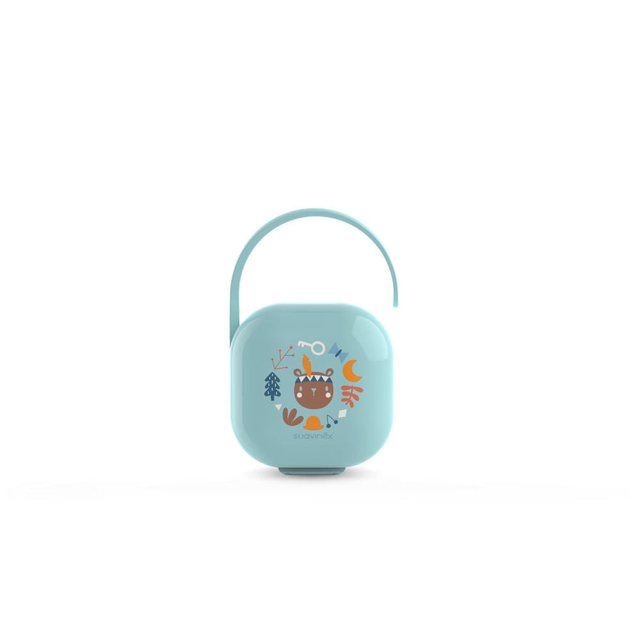 Suavinex Forest soother case in blue with carry handle