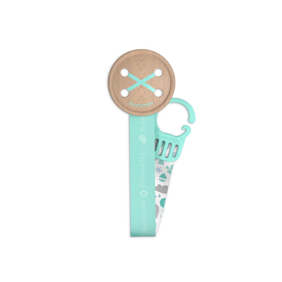 Suavinex Memories button soother clip with ribbon, blue