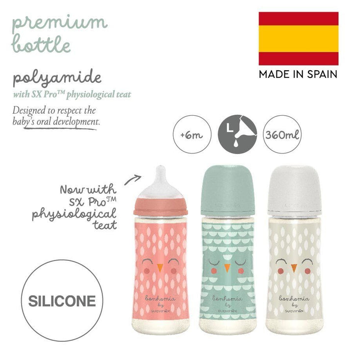 Suavinex 360ml Polyamide Premium Bottle with Medium Flow SX Pro Physiological Silicone Teat