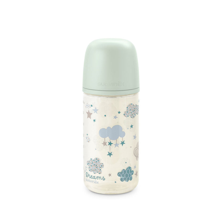 Suavinex Dreams 240 ml glass bottle with SX Pro slow flow teat, blue