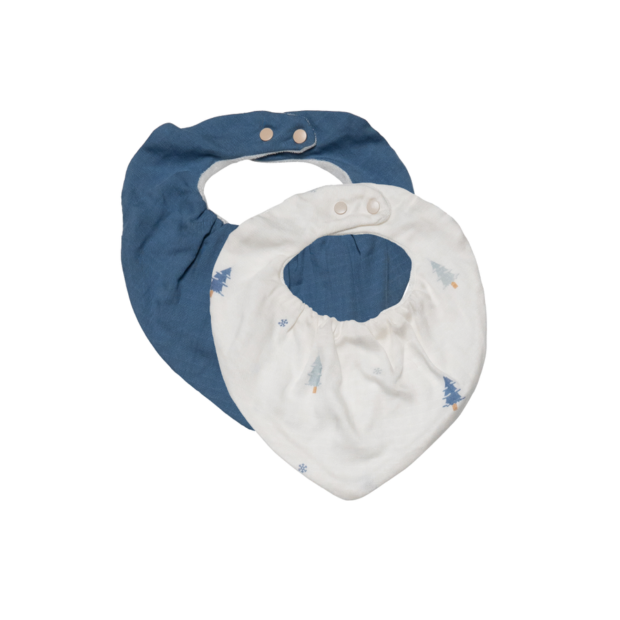 Saeson Tencel Bandana Bib two-pack in Snowflake / Winter Blue - baby kerchief bibs, flat lay