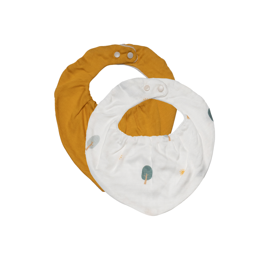 Saeson Tencel Bandana Bib two-pack in Sun / Summer Yellow - baby kerchief bibs, flat lay