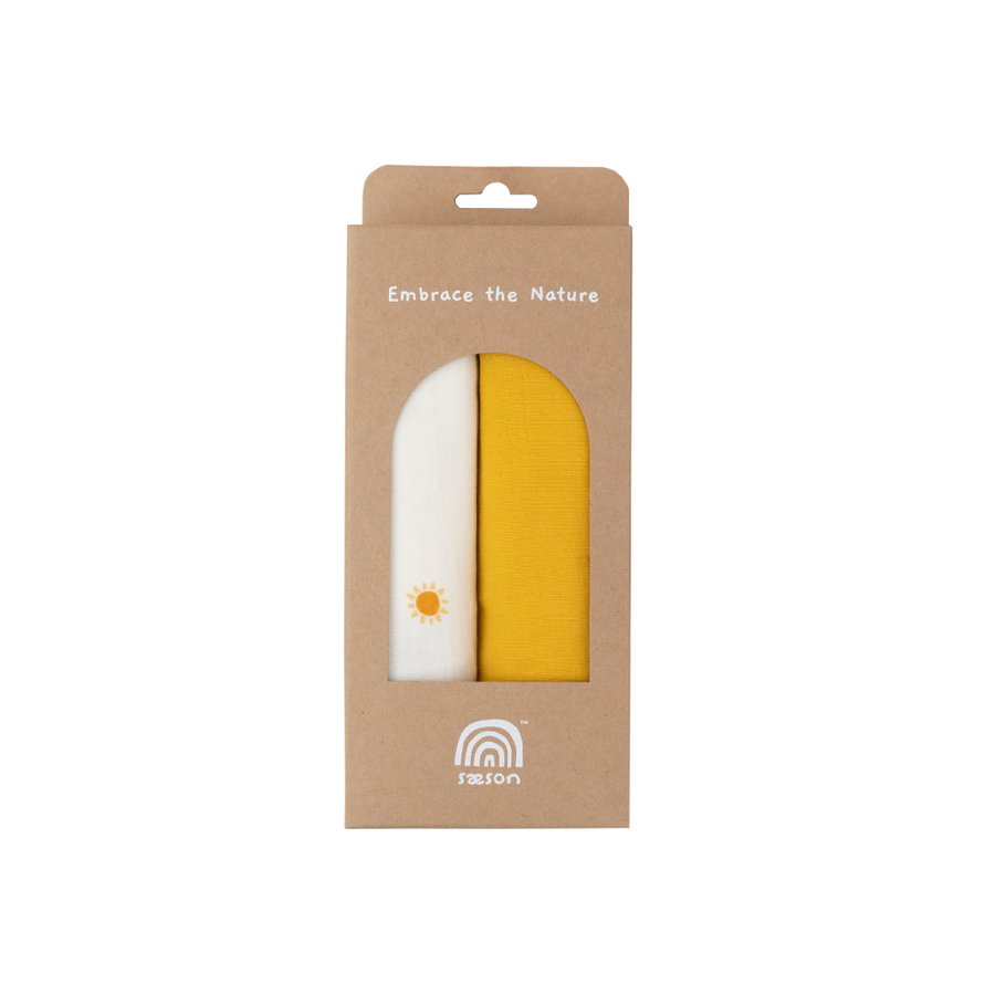 Saeson Tencel Nursing Cloth two-pack in Sun / Summer Yellow - boxed muslin cloths