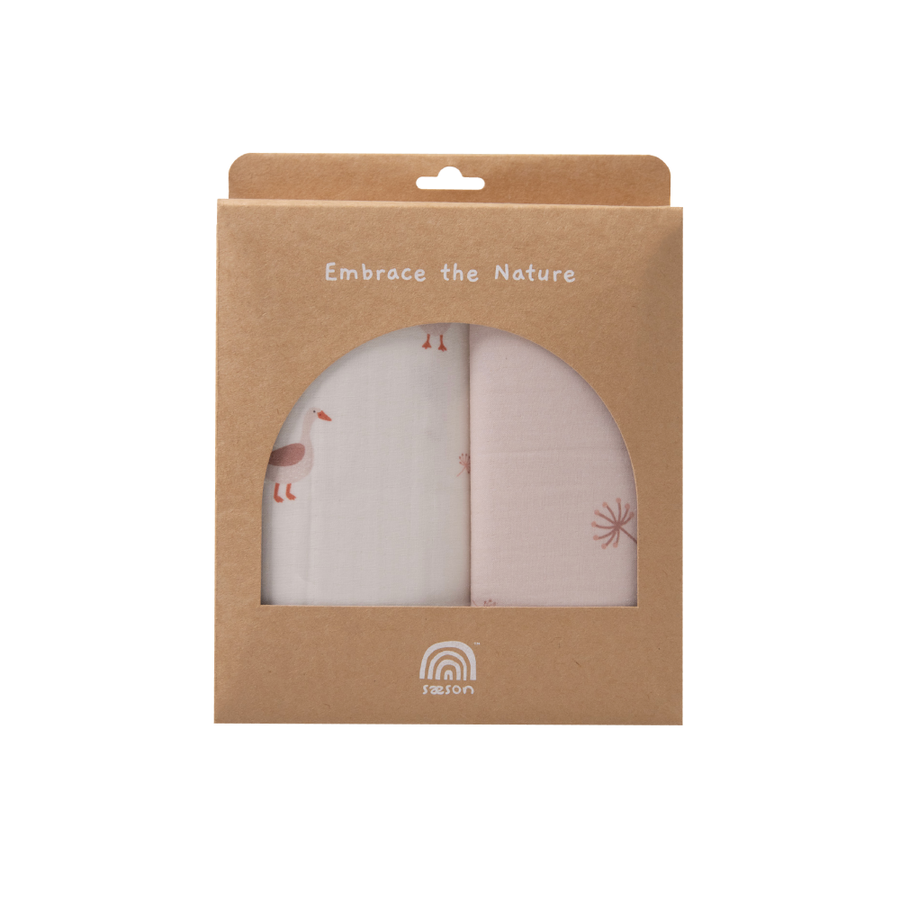 Saeson Tencel Swaddling Cloth two-pack in Goose / Pink Dandelion - boxed muslin cloths