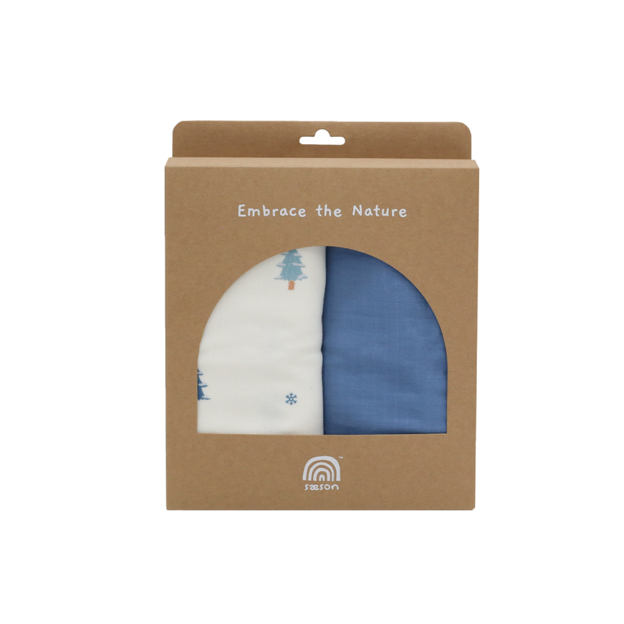 Saeson Tencel Swaddling Cloth two-pack in Snowflake / Winter Blue - boxed muslin cloths