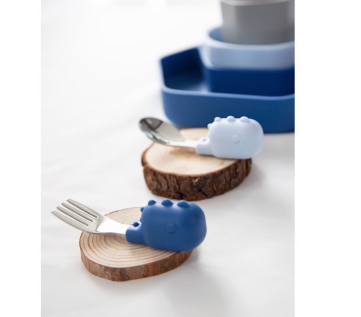 HE OR SHE Baby Fork & Spoon Set- Grey Black