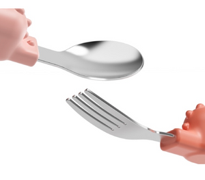 HE OR SHE Baby Fork & Spoon Set- Grey Black