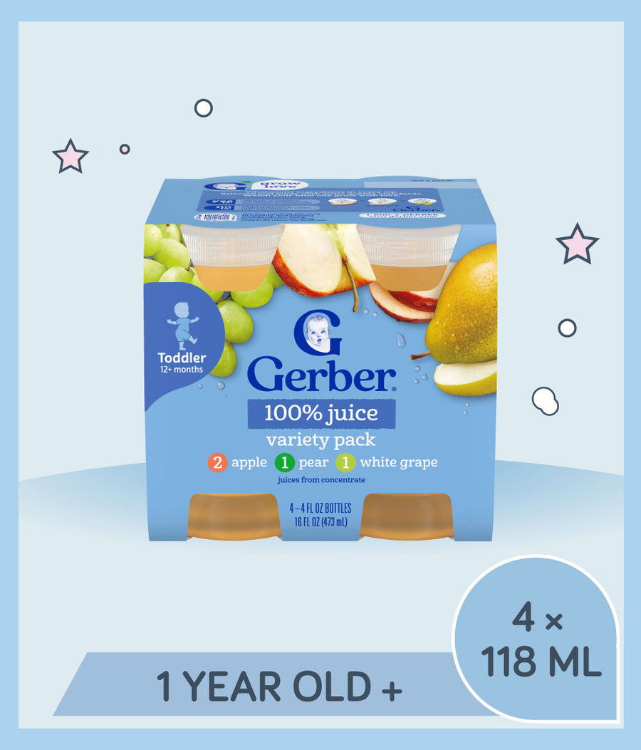 Gerber 100% Juice Variety Pack, 4 x 4 fl oz (118 mL)