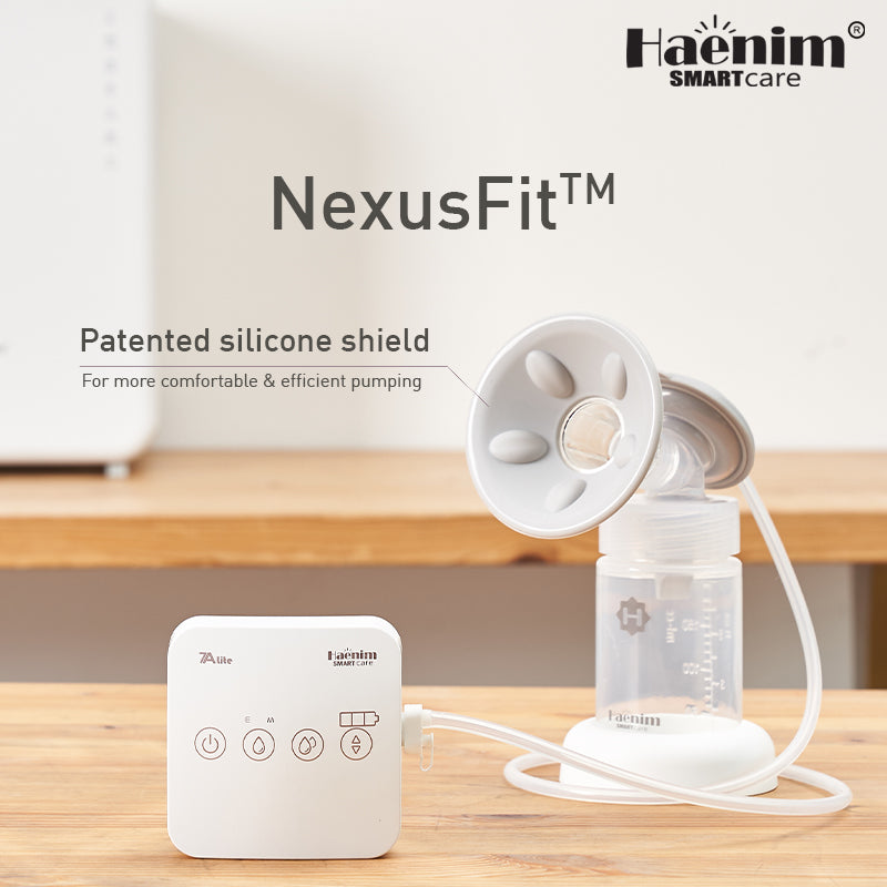 Haenim NexusFit 7A Lite breast pump in White with NexusFit patented silicone shield