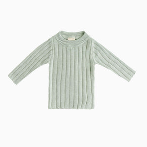 Child wearing the Kays+Kins Sage organic cotton knit pullover